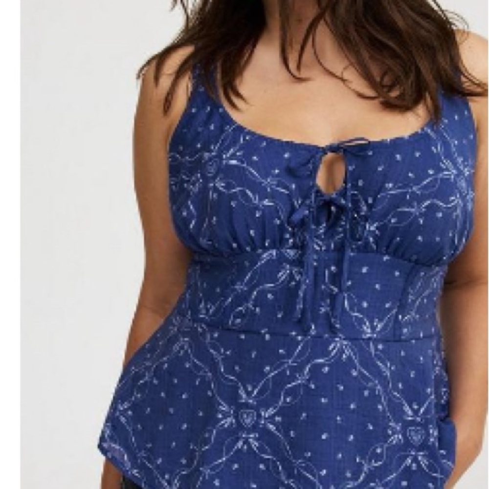 Torrid Navy and White Sleeveless Blouse